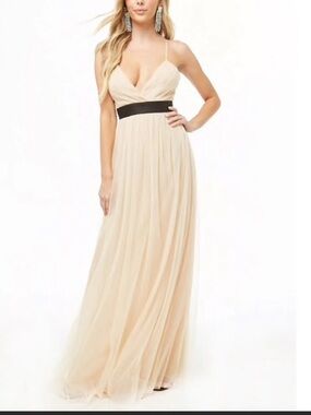 Forever 21 Cream Maxi Gown with Black Waistband